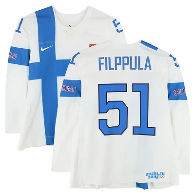Valtteri Filppula Team Finland Player-Issued #51 White Jersey vs. Team Austria on February 13 during the 2014 Olympic Games
