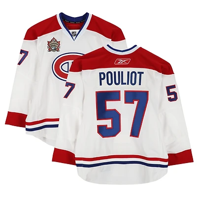 Benoit Pouliot Montreal Canadiens Practice-Used #57 White Reebok Jersey vs. Calgary Flames on February 20, 2011 - NHL Heritage Classic - Worn During Warm-Ups