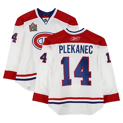 Tomas Plekanec Montreal Canadiens Practice-Used #14 White Reebok Jersey vs. Calgary Flames on February 20, 2011 - NHL Heritage Classic - Worn During Warm-Ups
