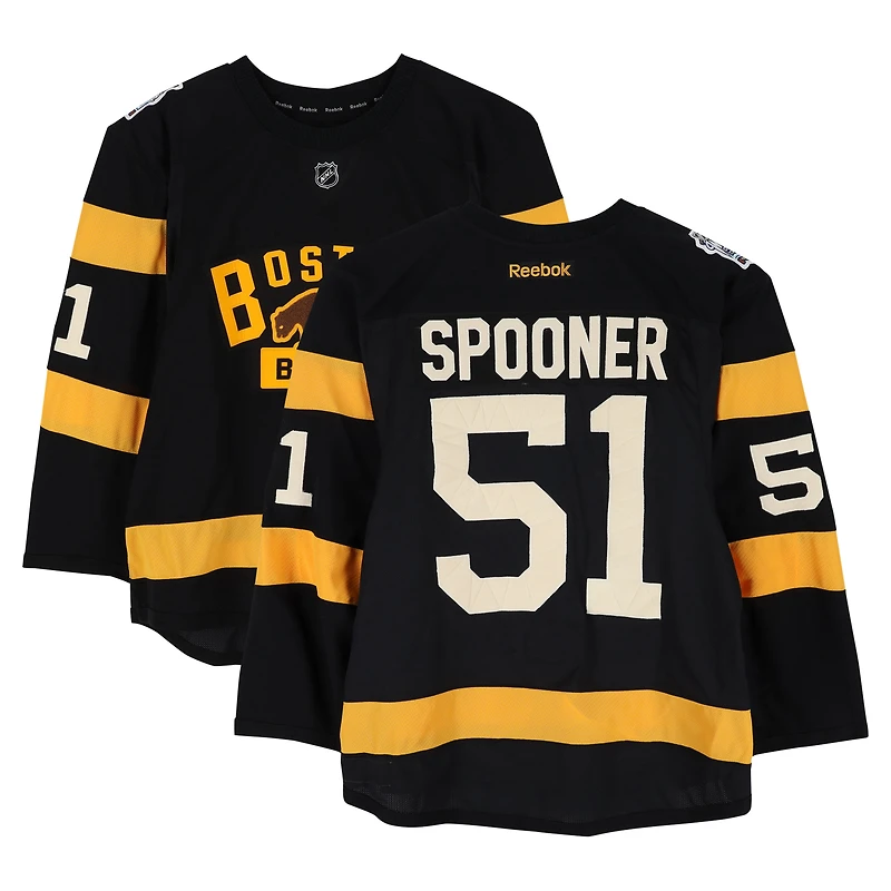 Ryan Spooner Boston Bruins Practice-Used #51 Black Reebok Jersey vs. Montreal Canadiens on January 1, 2016 - NHL Winter Classic - Worn During Warm-Ups