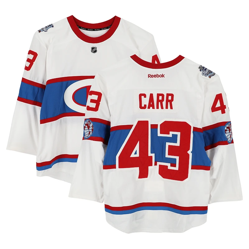 Daniel Carr Montreal Canadiens Practice-Used #43 White Reebok Jersey vs. Boston Bruins on January 1, 2016 - NHL Winter Classic - Worn During Warm-Ups