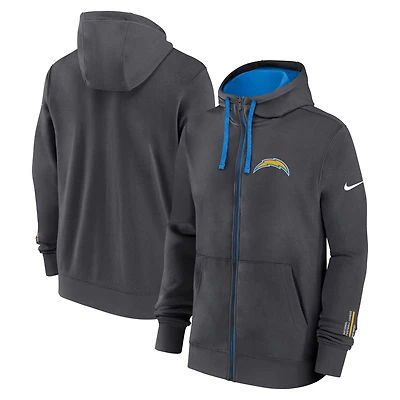 Men's Nike Anthracite Los Angeles Chargers Primetime Club Full-Zip Hoodie