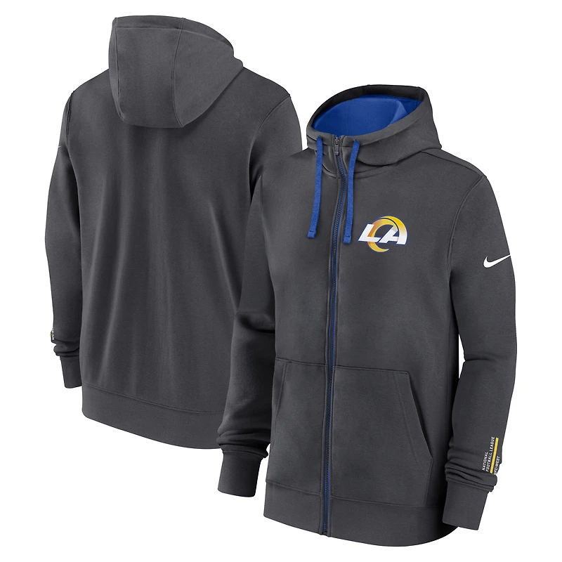 Men's Nike Anthracite Los Angeles Rams Primetime Club Full-Zip Hoodie