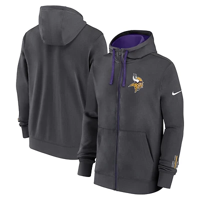 Men's Nike Anthracite Minnesota Vikings Primetime Club Full-Zip Hoodie