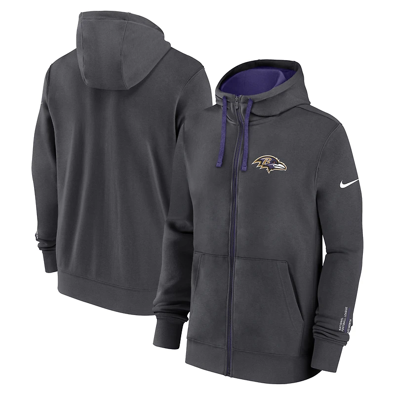 Men's Nike Anthracite Baltimore Ravens Primetime Club Full-Zip Hoodie