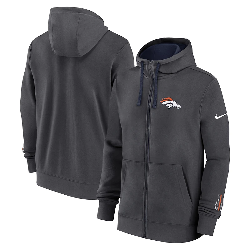 Men's Nike Anthracite Denver Broncos Primetime Club Full-Zip Hoodie