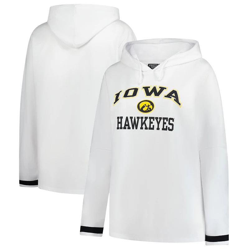 Women's Fanatics White Iowa Hawkeyes Plus Pullover Hoodie