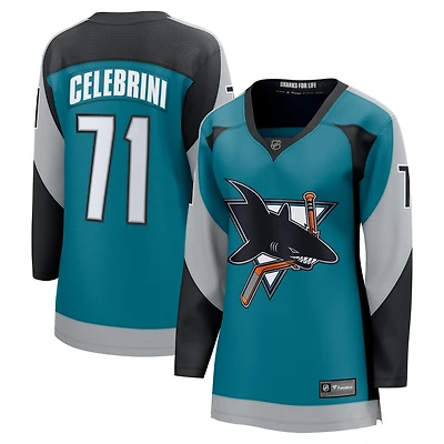 Women's Fanatics Macklin Celebrini Teal San Jose Sharks Alternate Breakaway Jersey