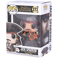 Johnny Depp Pirates of the Caribbean Autographed Jack Sparrow Funko Pop! Vinyl Figurine #273 - Signed in Orange Ink with Art by Diana Aitken - RG13339413