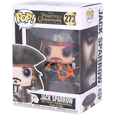 Johnny Depp Pirates of the Caribbean Autographed Jack Sparrow Funko Pop! Vinyl Figurine #273 - Signed in Orange Ink with Art by Diana Aitken - RG13339413