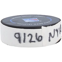 Adam Edstrom New York Rangers Game-Used Goal Puck vs. Boston Bruins on September 26, 2024