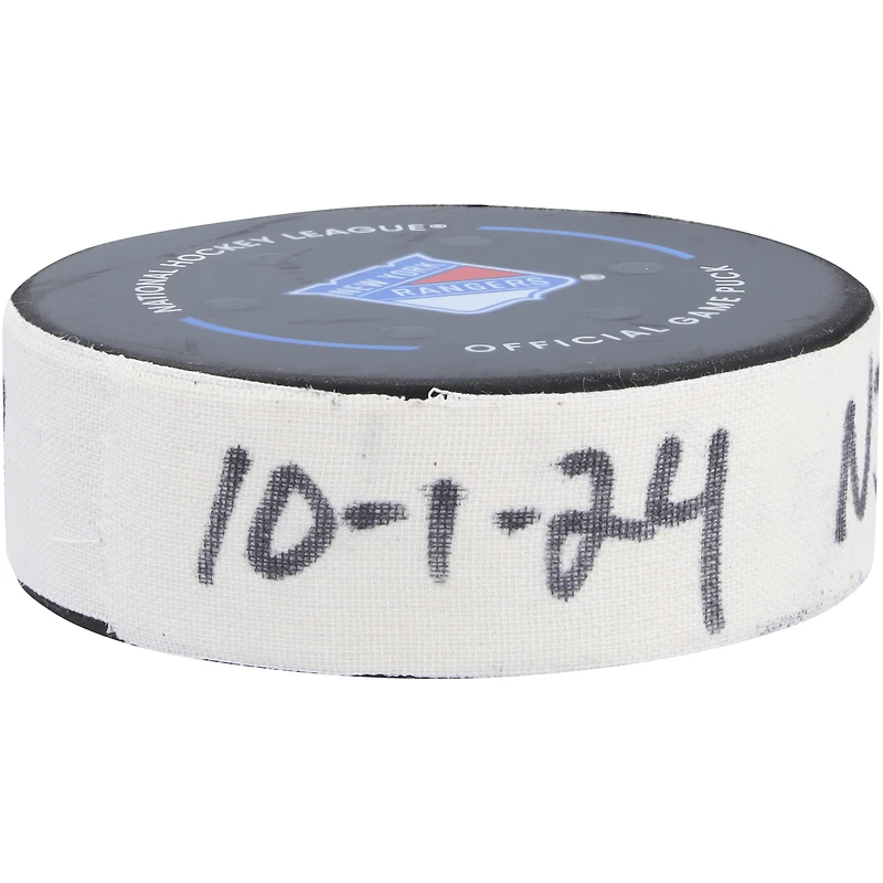 Brian Halonen New Jersey Devils Game-Used Goal Puck vs. New York Rangers on October 1, 2024