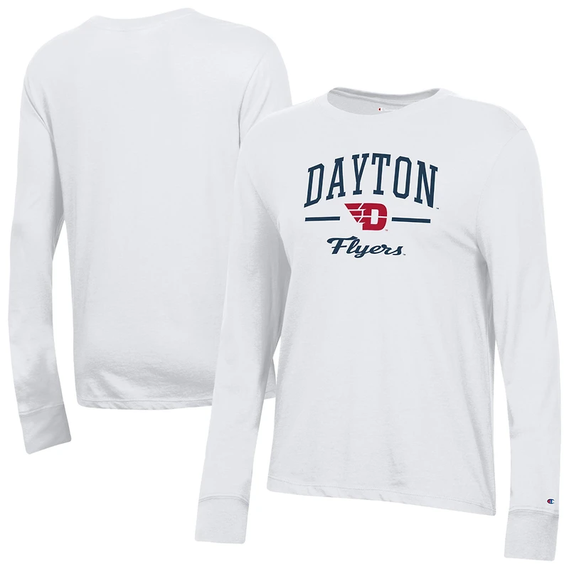 Women's Champion White Dayton Flyers Core Long Sleeve T-Shirt