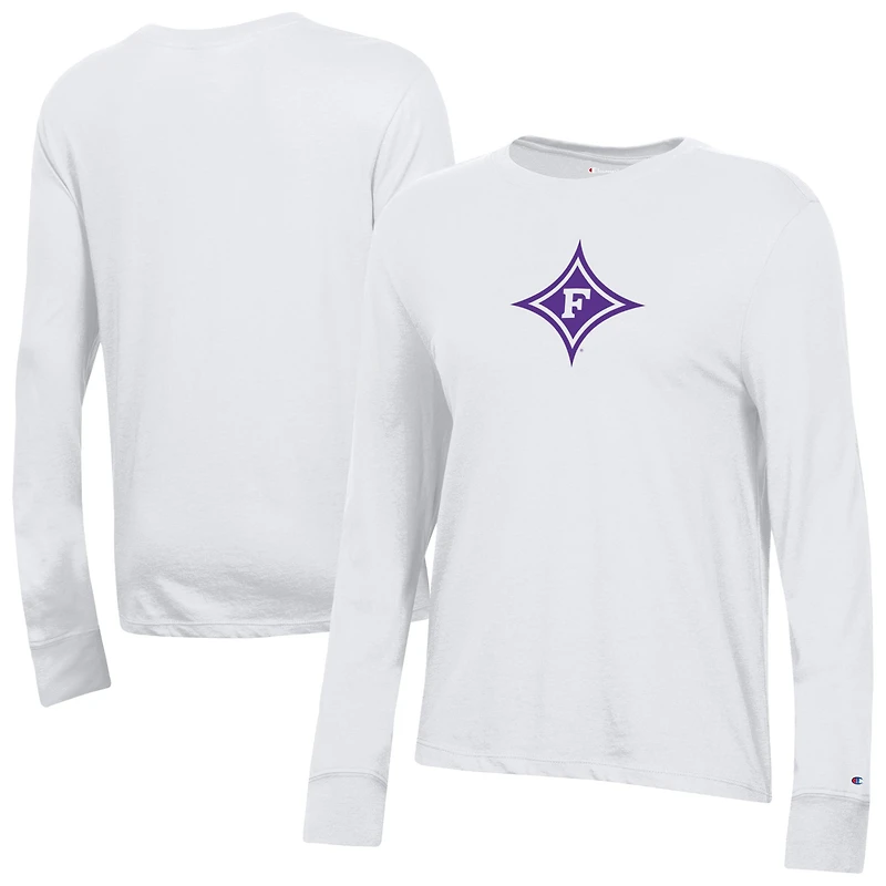 Women's Champion White Furman Paladins Core Long Sleeve T-Shirt