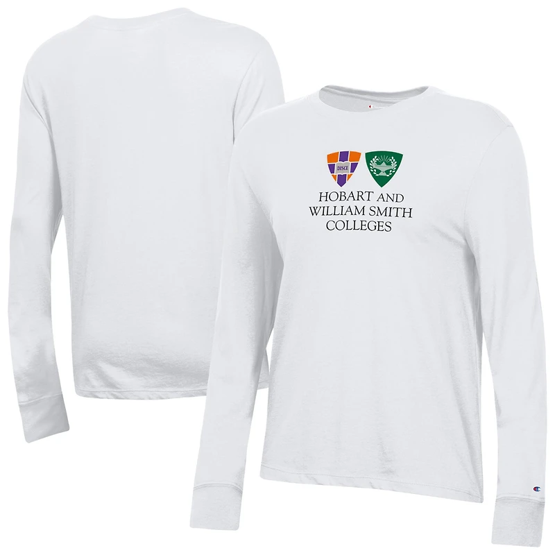 Women's Champion  White Hobart & William Smith Colleges Core Long Sleeve T-Shirt