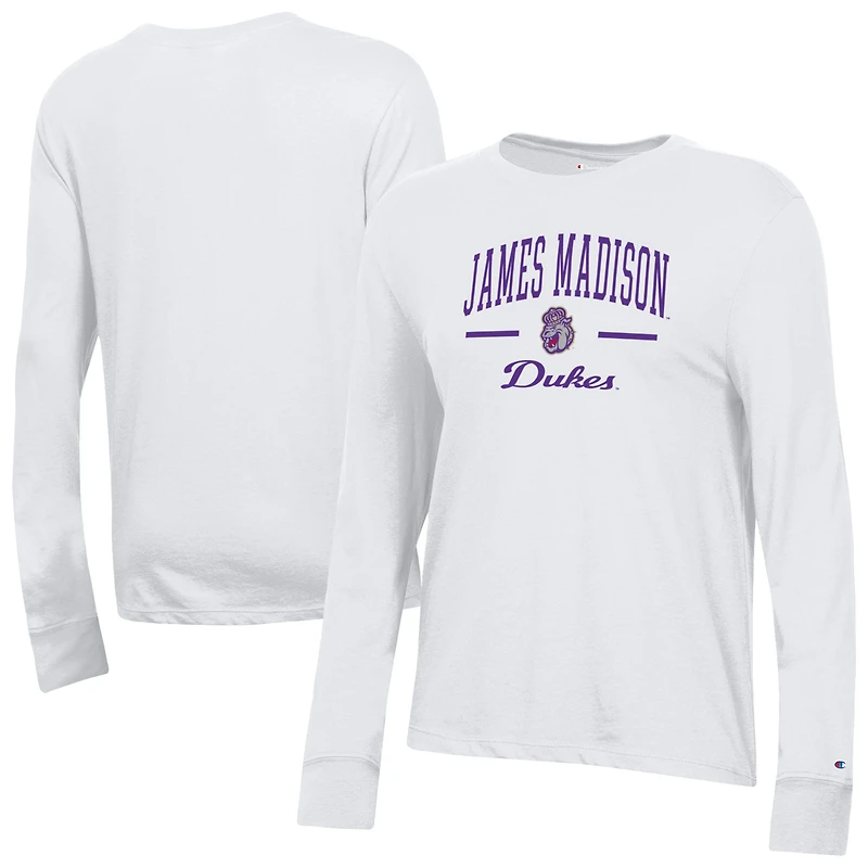 Women's Champion White James Madison Dukes Core Long Sleeve T-Shirt