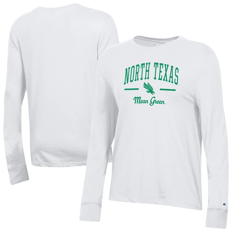 Women's Champion White North Texas Mean Green Core Long Sleeve T-Shirt