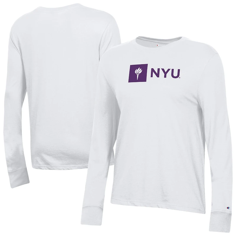 Women's Champion White NYU Violets Core Long Sleeve T-Shirt