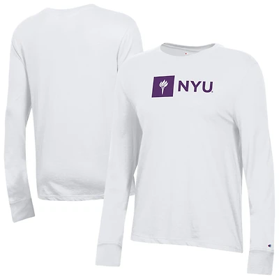 Women's Champion  White NYU Violets Core Long Sleeve T-Shirt