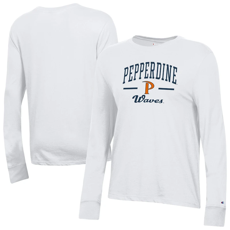 Women's Champion White Pepperdine Waves Core Long Sleeve T-Shirt