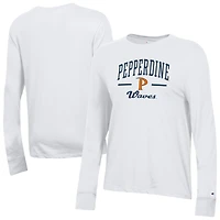 Women's Champion  White Pepperdine Waves Core Long Sleeve T-Shirt