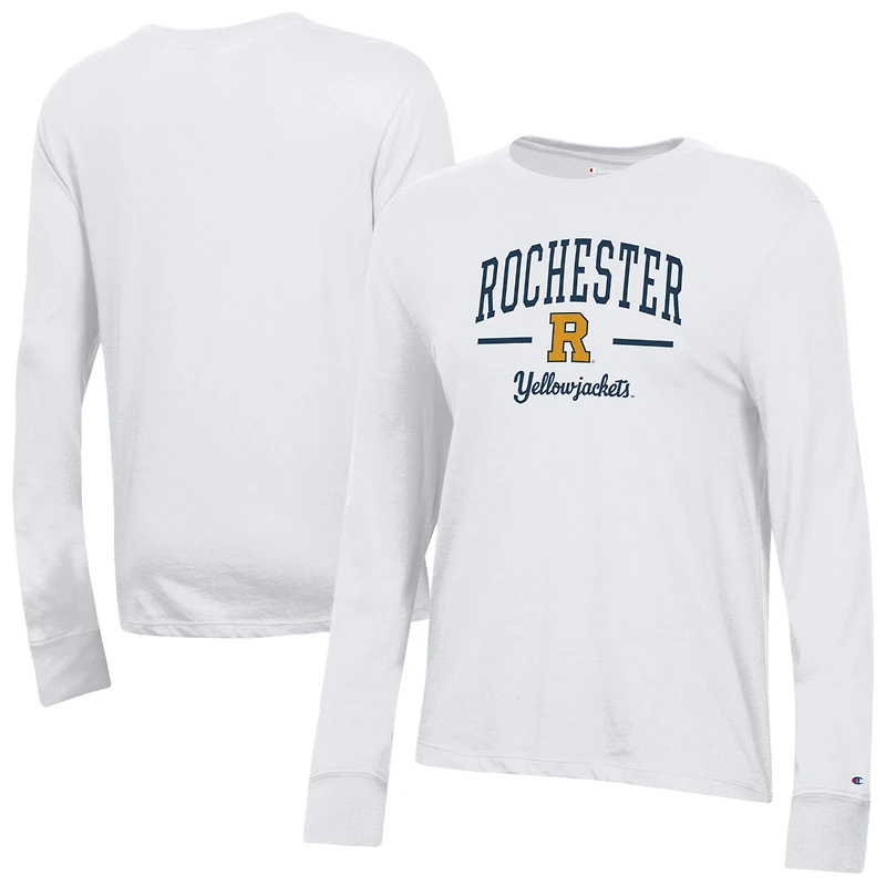 Women's Champion  White Rochester Yellow Jackets Core Long Sleeve T-Shirt