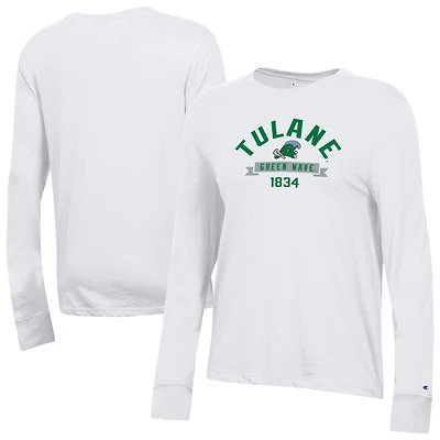 Women's Champion  White Tulane Green Wave Core Long Sleeve T-Shirt