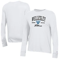 Women's Champion  White Wellesley Blue Core Long Sleeve T-Shirt