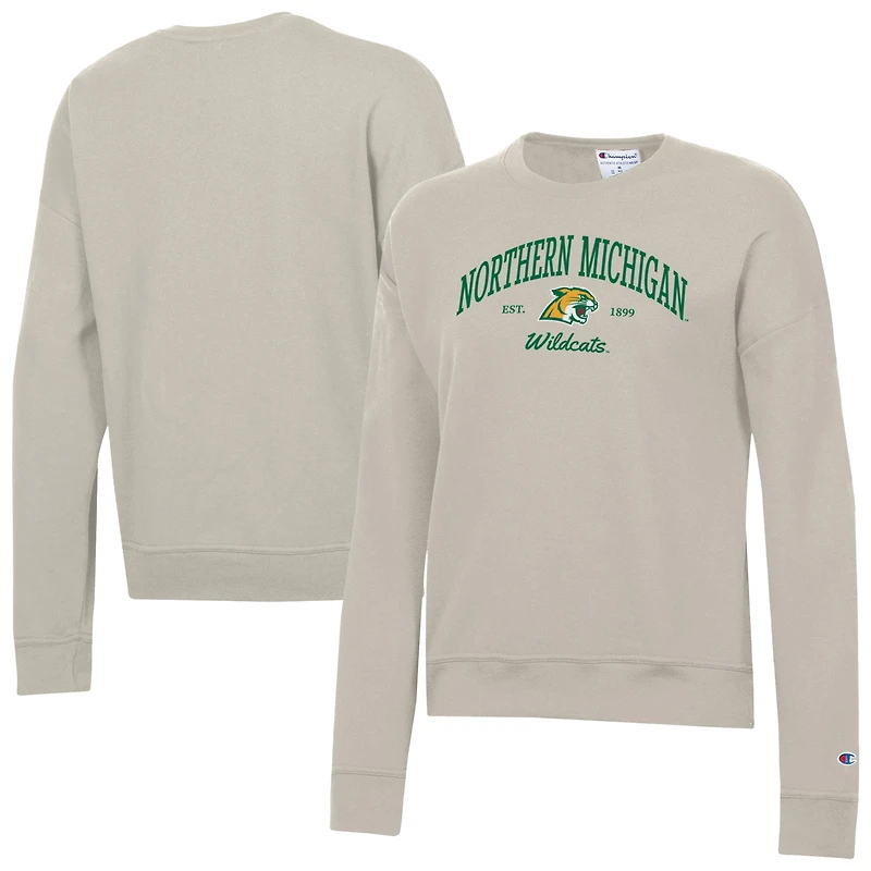 Women's Champion Oatmeal Northern Michigan Wildcats Powerblend Pullover Sweatshirt