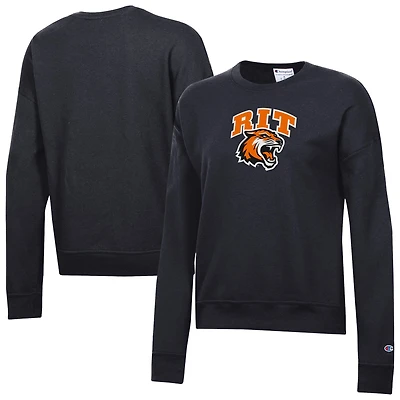 Women's Champion  Black Rochester Institute of Technology Tigers Powerblend Pullover Sweatshirt