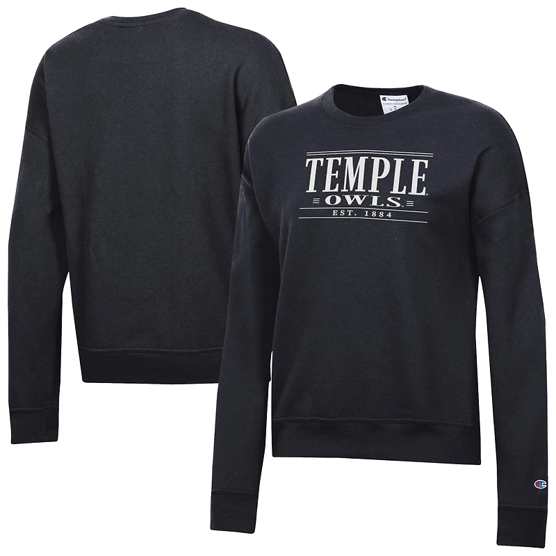 Women's Champion Black Temple Owls Powerblend Pullover Sweatshirt