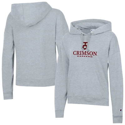Women's Champion  Gray Harvard Crimson Powerblend Fleece Pullover Hoodie
