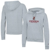 Women's Champion  Gray Harvard Crimson Powerblend Fleece Pullover Hoodie