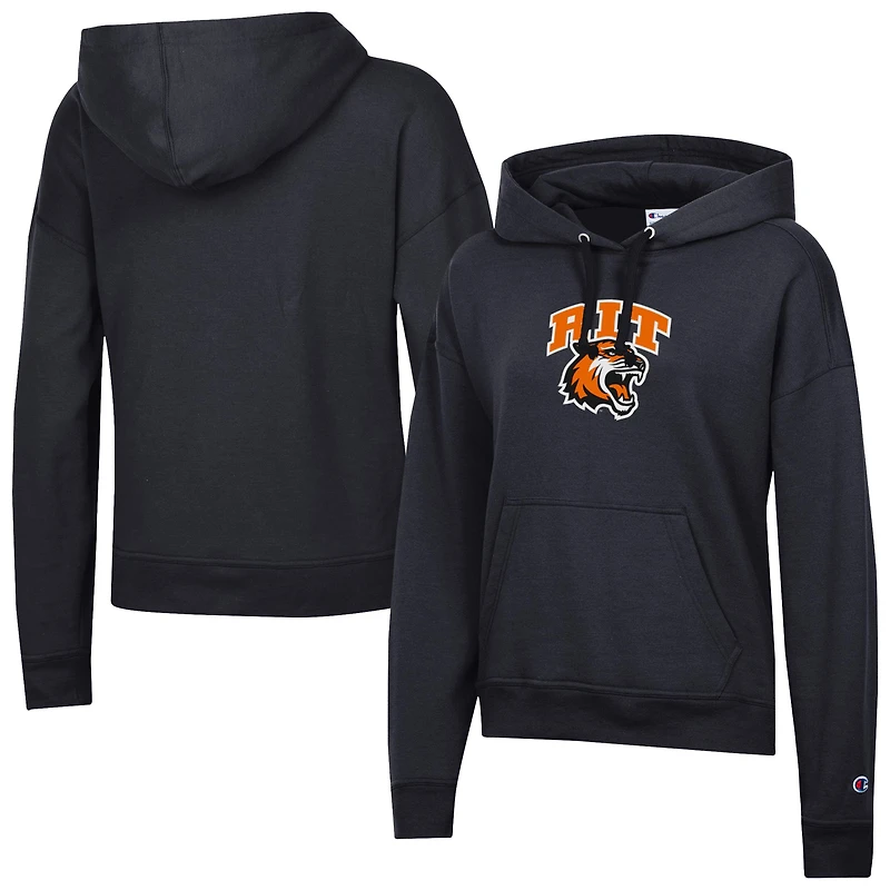 Women's Champion  Black Rochester Institute of Technology Tigers Powerblend Fleece Pullover Hoodie