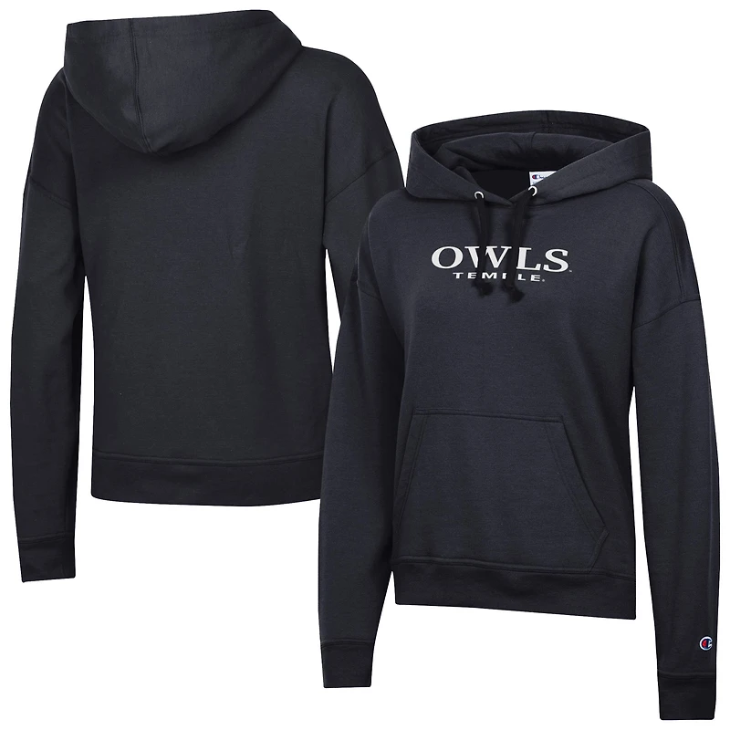 Women's Champion  Black Temple Owls Powerblend Fleece Pullover Hoodie