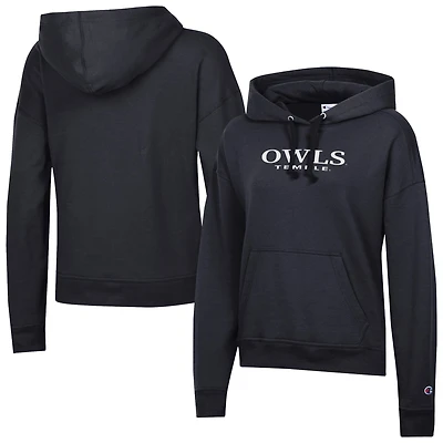 Women's Champion  Black Temple Owls Powerblend Fleece Pullover Hoodie