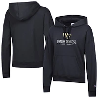 Women's Champion  Black Wake Forest Demon Deacons Powerblend Fleece Pullover Hoodie