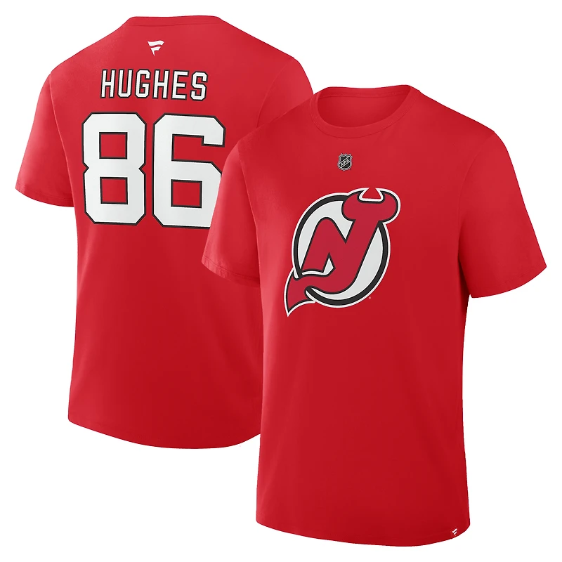 Men's Fanatics Jack Hughes New Jersey Devils Authentic Stack Name & Number T-Shirt
