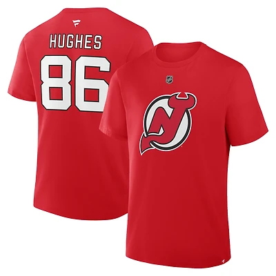 Men's Fanatics Jack Hughes New Jersey Devils Authentic Stack Name & Number T-Shirt
