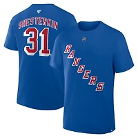 Men's Fanatics Igor Shesterkin Blue New York Rangers Authentic Stack Name & Number T-Shirt