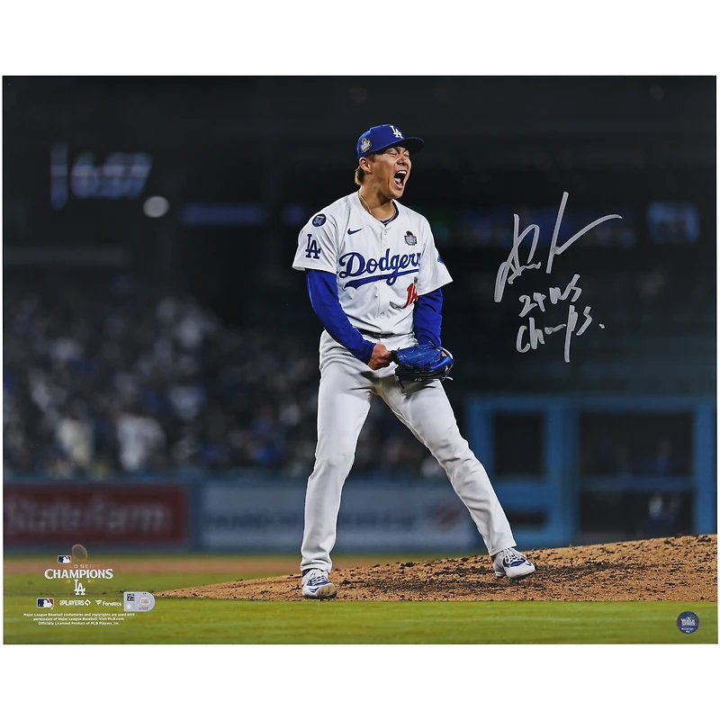 Yoshinobu Yamamoto Los Angeles Dodgers Autographed 2024 World Series Champions 16" x 20" Photograph with "24 WS Champs" Inscription