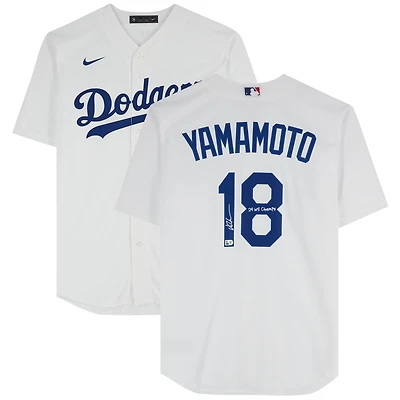 Yoshinobu Yamamoto Los Angeles Dodgers Autographed 2024 World Series Champions White Nike Replica Jersey with "24 WS Champs" Inscription