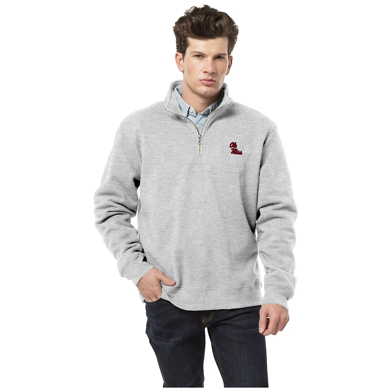 Men's League Collegiate Wear  Heather Gray Ole Miss Rebels Essentials Fleece 2.0 Quarter-Zip Jacket
