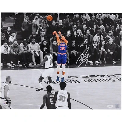 Stephen Curry Golden State Warriors Autographed 16" x 20" Shooting Spotlight Photograph vs. New York Knicks - Signed In Silver Ink - JSA
