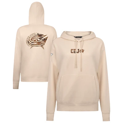 Women's Levelwear Khaki Columbus Blue Jackets Desert Camo Adorn Battalion Pullover Hoodie