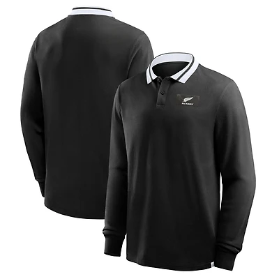 Men's Fanatics Black New Zealand Rugby All Blacks Tipped Long Sleeve Polo
