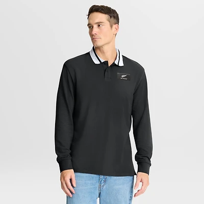 Men's Fanatics Black New Zealand Rugby All Blacks Tipped Long Sleeve Polo