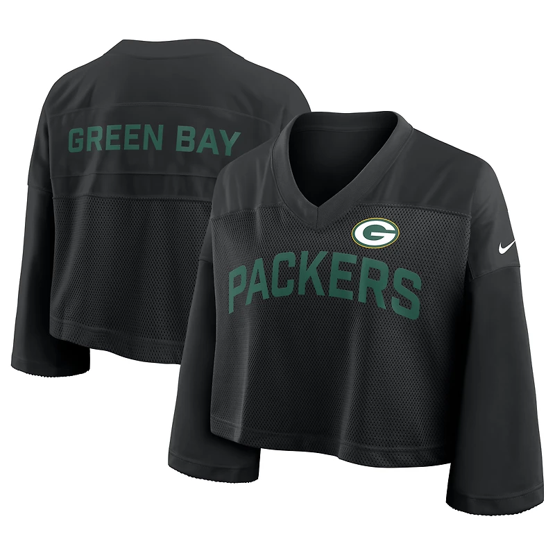 Women's Nike Black Green Bay Packers Primetime Cropped Mesh Fashion Jersey