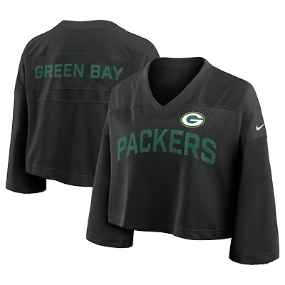 Women's Nike Black Green Bay Packers Primetime Cropped Mesh Fashion Jersey