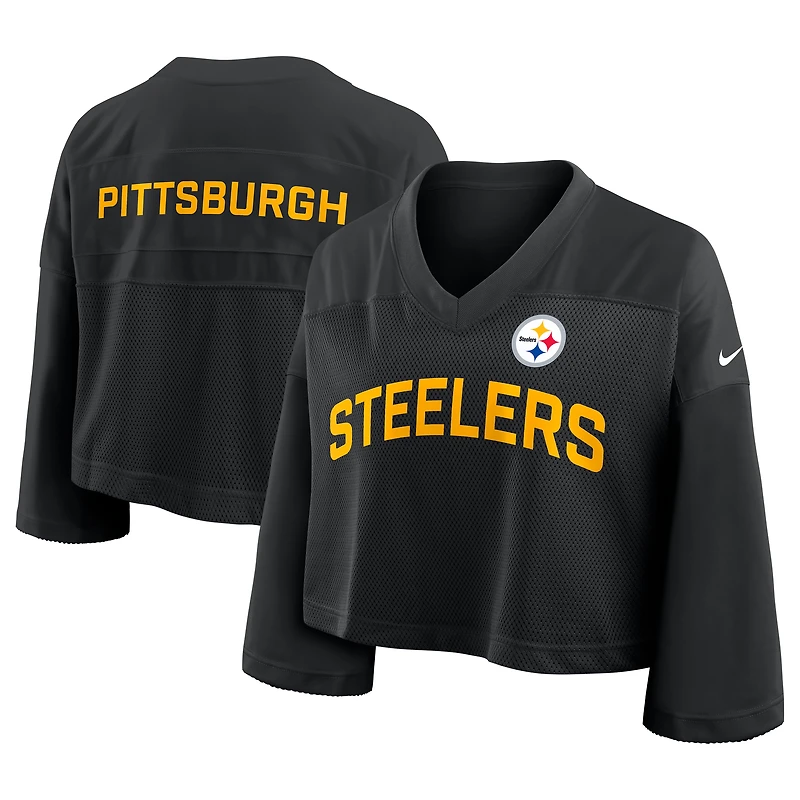 Women's Nike Black Pittsburgh Steelers Primetime Cropped Mesh Dri-FIT Fashion Jersey
